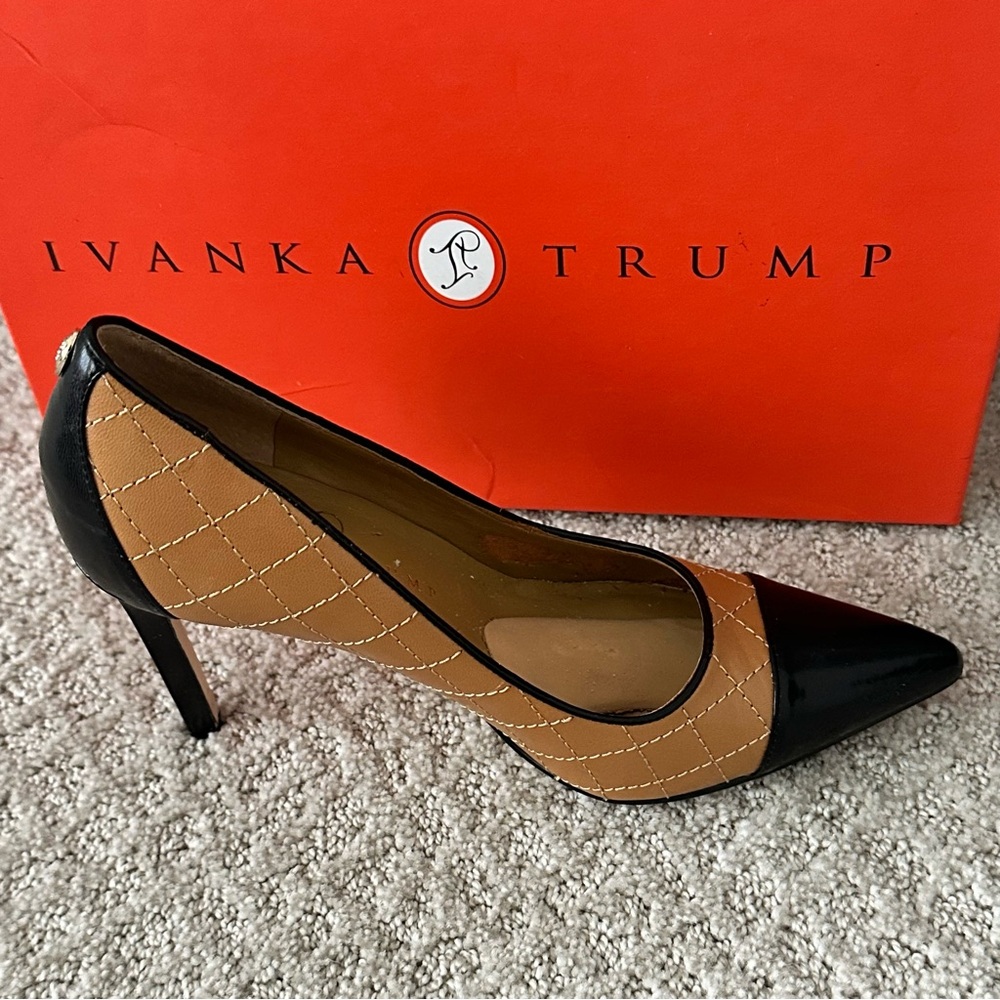 Ivanka Trump Black and Tan Pointy-Toe Heels - Picture 9 of 16